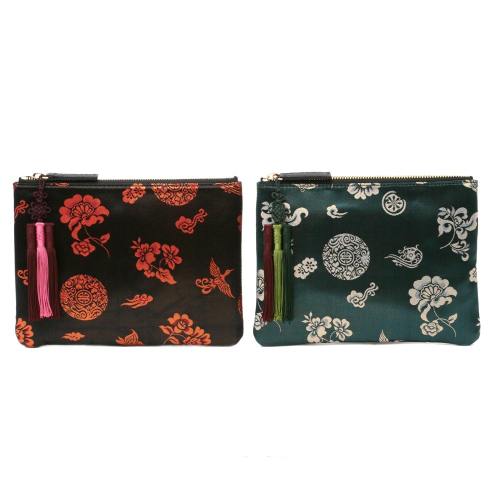 Kesylang womens clutch bag of traditional pattern and norigae combination green with silk fabric