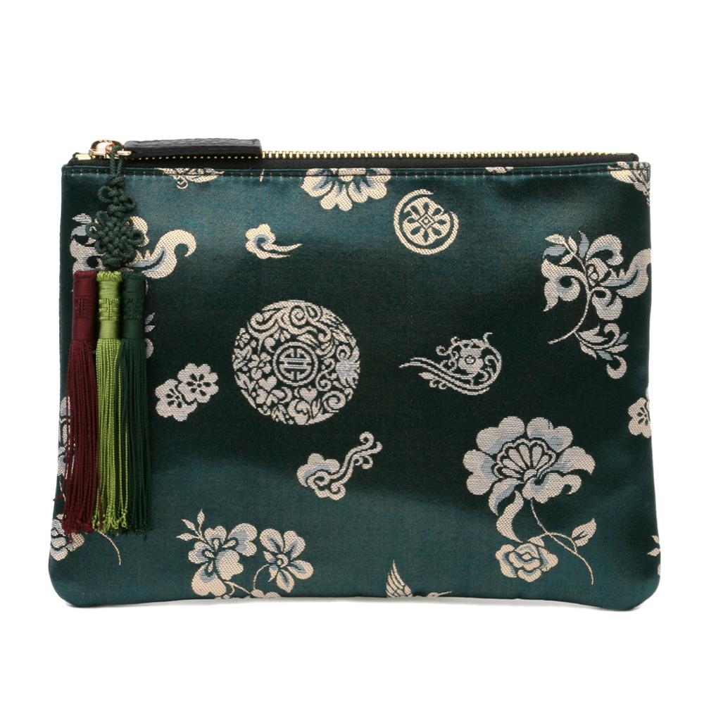 Kesylang womens clutch bag of traditional pattern and norigae combination green with silk fabric