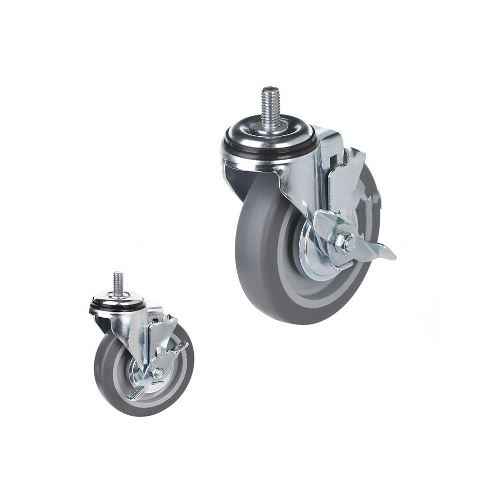 5inch Heavy Duty Caster, All Swivel 1/2-13UNC1 Stem Caster with Side Locking and Rubber Plastic