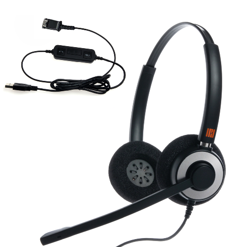 IPD IPH-165 Binaural NC Headset with USB Adapter cable to PC with Mute Switch and Volume controller