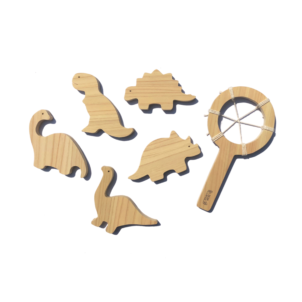 Korean Wooden Bath Toy Manufacturer, HINOKI WOODEN BATH TOYS - DINOSAUR SET