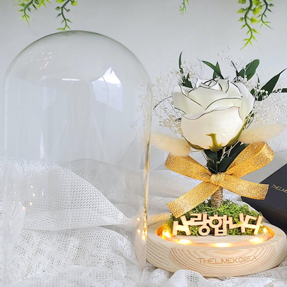 LED Monroe Rose Flower Glass Dome Mood Light White Rose
