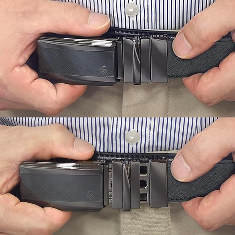 LineFit Men's Leather Belt_Casual Dress Classic Jean Adjustable Automatic Stretch Buckle S06 (Sizes