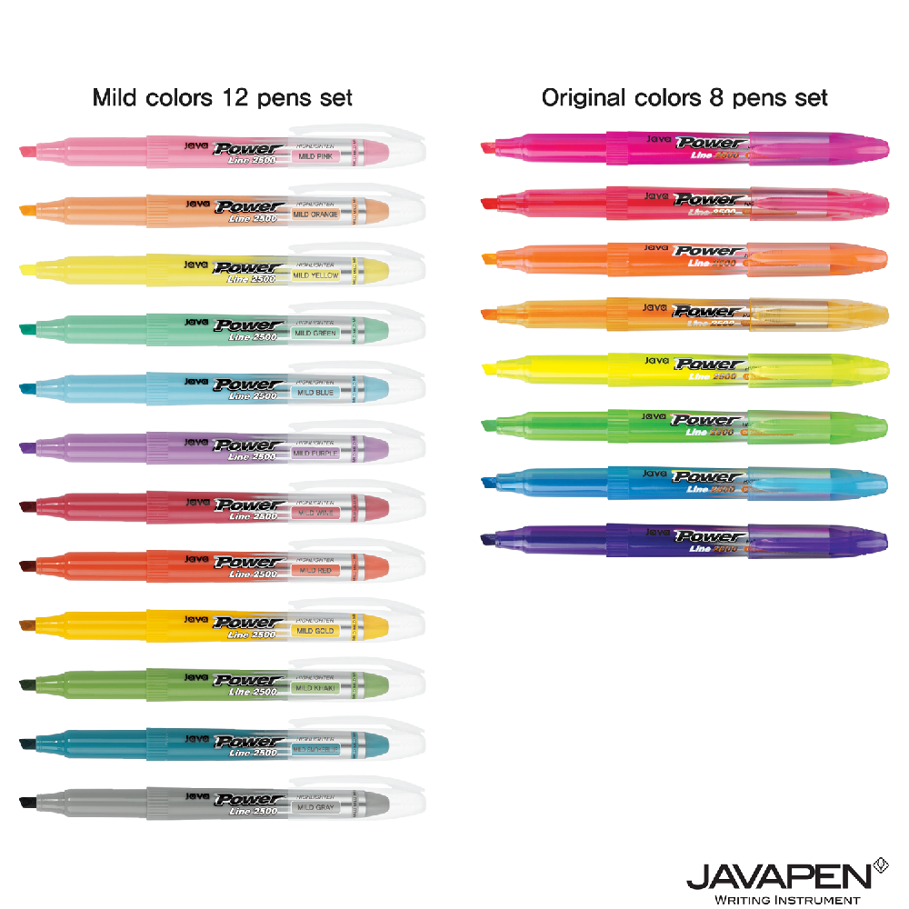 JVPEN JAVAPEN POWER LINE HIGHLIGTHER ORIGINAL & MILD 20COLOR